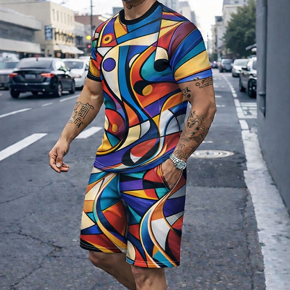 3D Printing Custom - Men's 2pcs Tees Sets Summer Tops