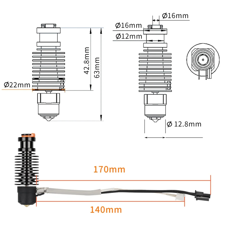 Volcano Hotend E3D V6 24V 50W  - огляд і ціна 3D Printing Ender